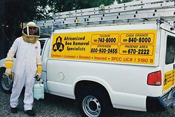 Queen Creek bee removal service truck and employee